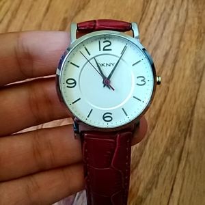 Dkny red watch silver face